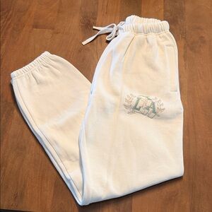 White Joggers with Embroidered Logo